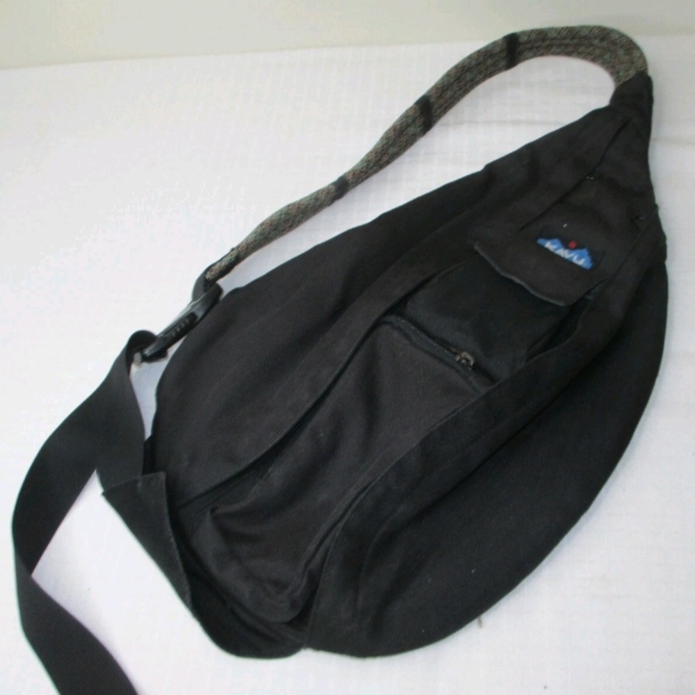 Kavu Black Sling Backpack with Patterned Strap